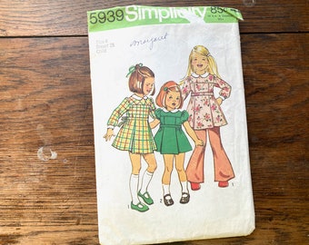 Simplicity 5939, size 6 breast 25, girls dress, 1970s 1973 vintage sewing pattern