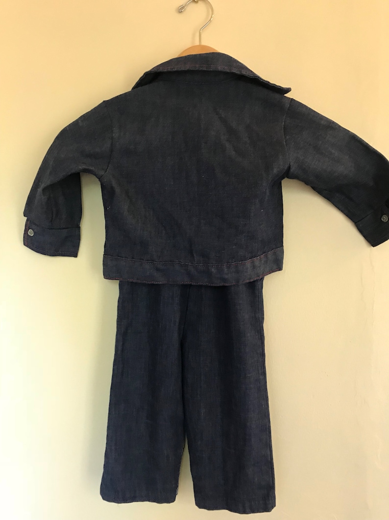 Stantogs 24 months Vtg 1970s Healthtex overalls and denim jacket matching set snaps denim with red stitching