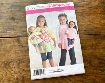 Simplicity 2465, 18" doll clothing sewing pattern, American Girl, child and doll matching aprons, dolly and me