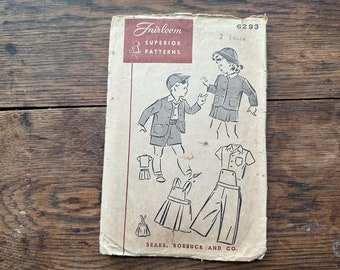 Fairloom 6293, 1940s sewing pattern, 2 years, boys girls suits, matching pattern sister brother twins