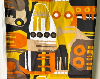 SUPERB 1950s-60s chintz by Everfast, yellow brown orange abstract print, multiple yards price for 1