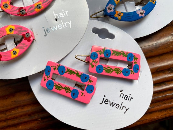 1970s-1980s NOS deadstock painted metal barrettes… - image 4