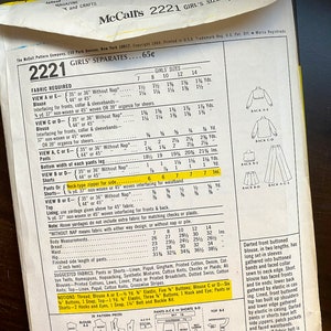Mccalls 2221 Girls Separates, Blouse Shorts Bell Bottoms, Cut/uncut ...