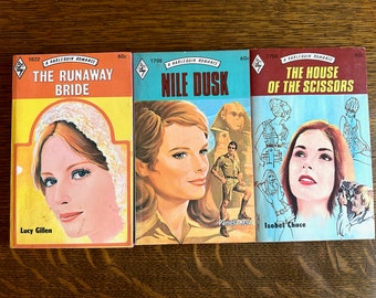 Trio of Harlequin Romance paperbacks, early-mid 1970s, summer pool reading pulp