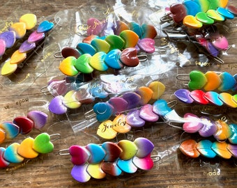 1970s-1980s NOS deadstock painted metal bobby pins, pick color, ombre hearts, hair accessory