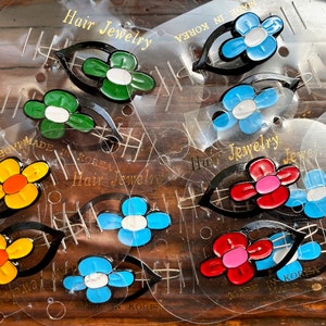 1970s-1980s NOS deadstock painted metal barrettes, pick style, painted flowers, novelty hair accessory