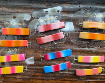 1970s-1980s NOS deadstock painted metal barrettes, pick style, ombre bar rectangle, novelty hair accessory
