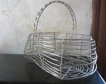 Lovely 1970s silver wire work basket, farm style, India, farm life, storage organization