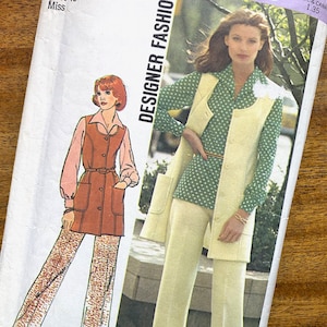 CUT/UNCUT Simplicity 6604, size 18 bust 40 inch misses, 1974 1970s sewing pattern, vest pants blouse, designer fashion
