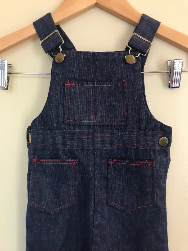 Stantogs 24 months Vtg 1970s Healthtex overalls and denim jacket matching set snaps denim with red stitching