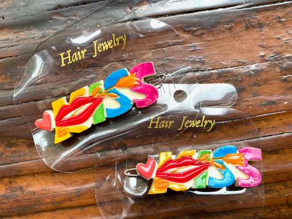 1970s-1980s NOS deadstock painted resin barrettes… - image 1