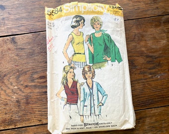 Simplicity 5584, size 18 bust 40 misses unlined cardigan and top, stretch knits only, 1970s vintage sewing pattern
