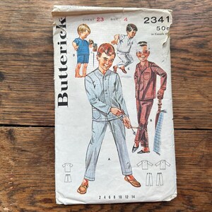 Butterick 2341 boys pajamas, chest 23 size 4, cut and complete, 1960s sewing pattern 1963 two piece