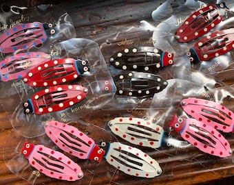 1970s-1980s NOS deadstock painted metal flip barrettes, ladybugs, pick color, novelty hair accessory