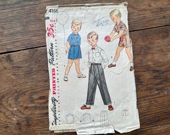 Simplicity 4166. toddler size 2, boys shirt, shorts, and trousers. 1950s midcentury vintage sewing pattern