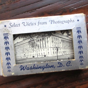 Vtg 1940s-1950s miniature souvenir views of Washington DC, postcard box, 2 3/4&quot;, black white photography, monuments buildings memorials