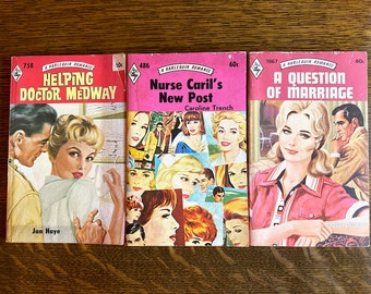 Trio of Harlequin Romance paperbacks, early-mid 1970s, summer pool reading pulp