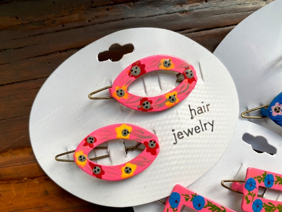 1970s-1980s NOS deadstock painted metal barrettes… - image 2