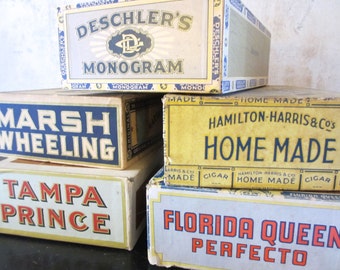 Cigar boxes / 1950s-1970s / Florida Queen Marsh Wheeling Deschler's / organization, storage, office supply, sewing supply