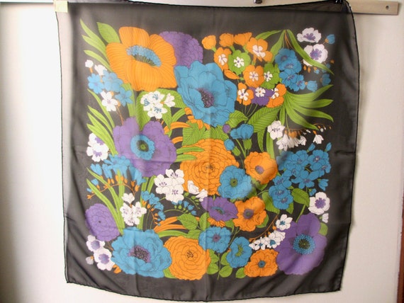 1970s NOS mod Glentex chiffon floral scarf, polye… - image 1