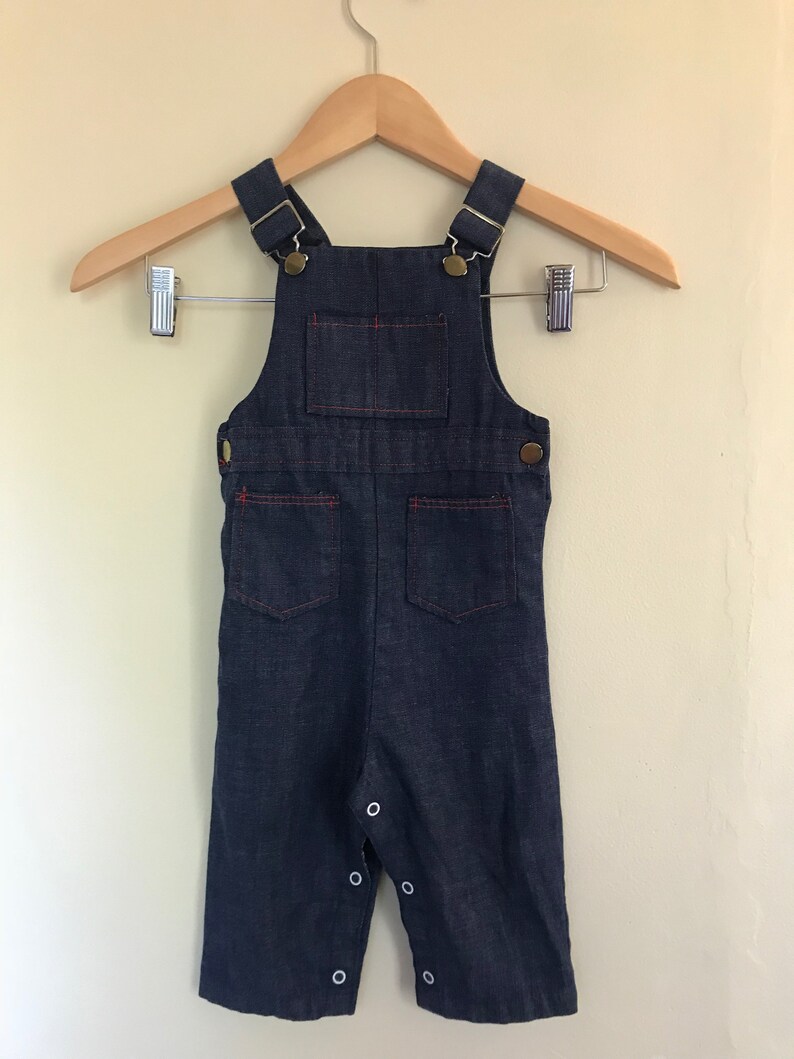 Stantogs 24 months Vtg 1970s Healthtex overalls and denim jacket matching set snaps denim with red stitching