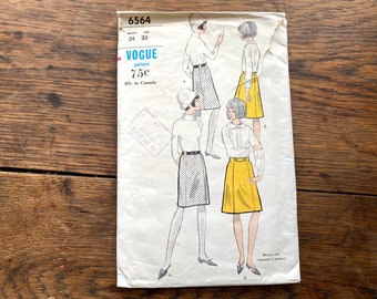 Vogue 6564, set of skirts, waist 24, hip 33, straight or A-line, early 1960s vintage sewing pattern