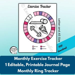 Maandelijkse oefenringtracker – bijvoegsel afdrukbare planner van letter en A5