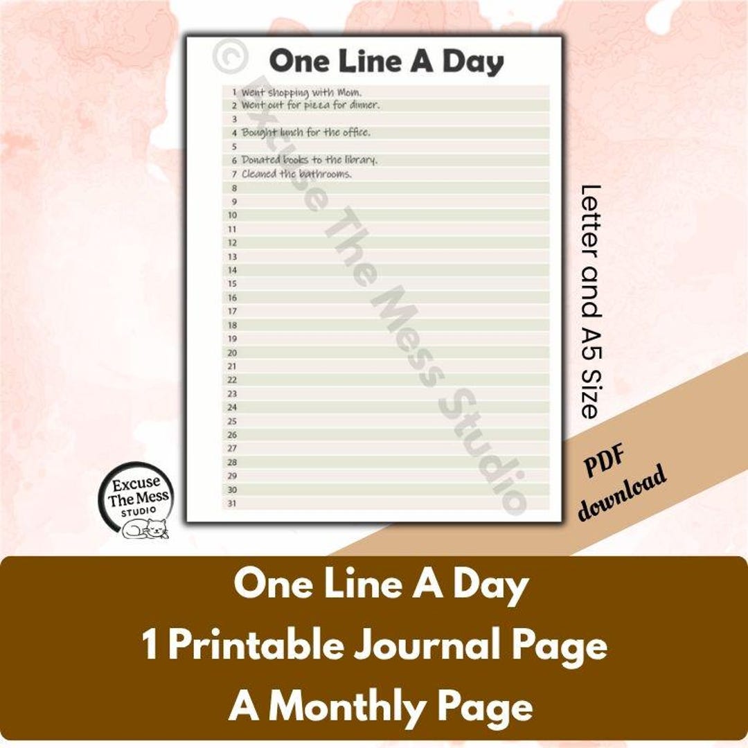 One Line A Day – Letter and A5 Printable Journal Planner Insert - Etsy