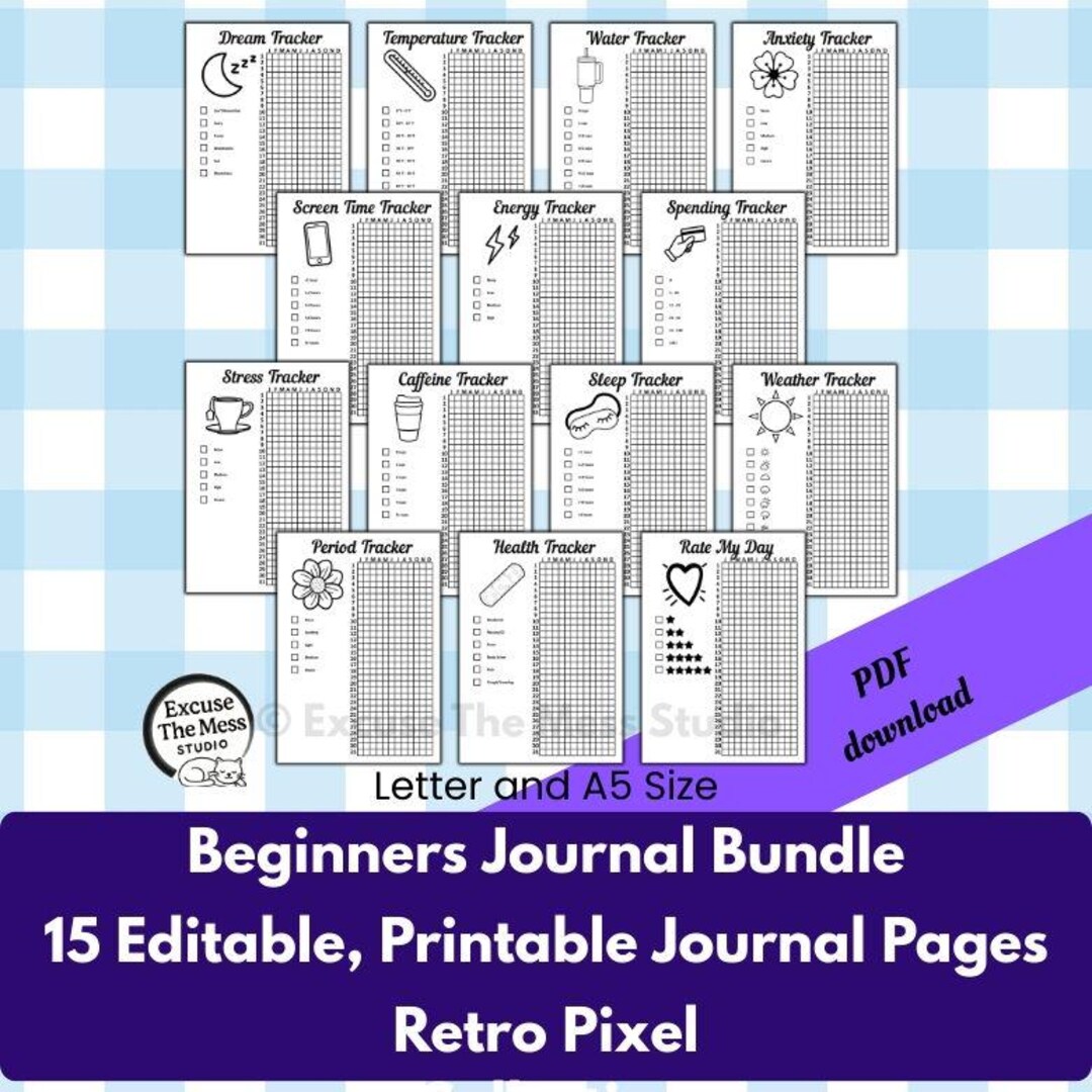 Retro Pixels Annual Tracker Bundle – 15 Printable Tracker Inserts for ...