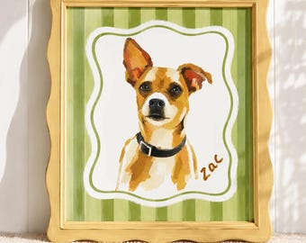 Custom Whimsical Dog Portrait, Personalized Retro Pet Art, Quirky Folk Style Dog Painting from Photo, Colorful Pet Lover Gift