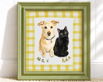Custom Pet Portrait From Photo, Personalized Pet Painting, Multiple Pet Portrait, Pet Memorial Gift, Hand Painted Custom Portrait