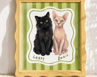 Custom Cat Portrait from Photo, Hand Painted Pet Portrait, Personalized Cat Painting, Sympathy Gift for Cat Lover, Cottagecore Cat Wall Art