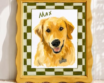 Individuelles Haustierporträt, personalisiertes Hundeporträt nach Foto, ausgefallene karierte Haustierkunst, vielseitige Hunde-Wanddeko, Geschenk für Hundefreunde