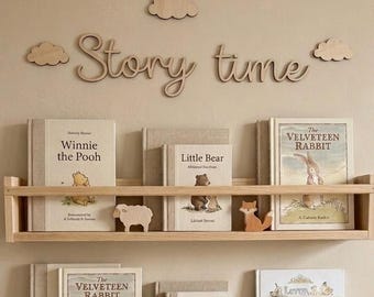Wooden Wall Sign "Story Time" with Clouds Nursery Decoration Kids Room Decor Nurcery Wall Art Baby Gift Playroom Signs