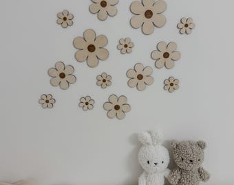 Wooden Flowers Wall Decor Set Baby wall art Daisy wall decor Kids wall decor Boho nursery decor Eco friendly nursery decoration Wood Daisies
