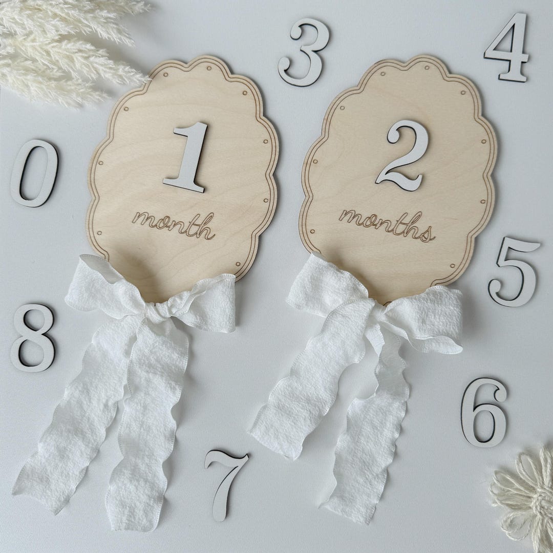 Milestone Cards Wooden Ribbon Bow Interchangeable Milestone Plaque Baby ...