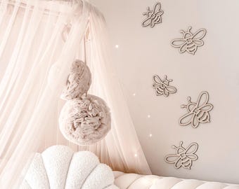 Wooden Bee Wall Decor Kids Room Wall Art with Bees Woodland Nursery Art Eco Friendly Nursery Decoration Queen Bee Playroom Decor
