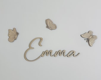 Wooden Baby Name Sign, Wall Name Sign with Butterflies, Kids Wall Decor, Nursery Decoration, Nursery Wall Art, Baby Gift, Boho Nursery Decor
