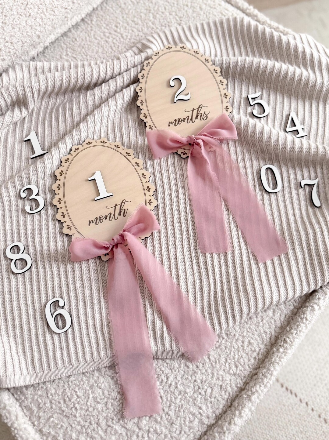 Milestone Cards Wooden Ribbon Bow Interchangeable Milestone Plaque Baby ...
