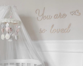 You Are So Loved Wall Sign with Hearts Wooden Kids Wall Decor Nursery Decoration Boho Nursery Wall Script Art Phrase Baby Boy or Girl Gift