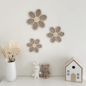 Wooden Flowers Kids Wall Decor Rattan Daisy Flower Set Baby Wall Art Boho Nursery Rattan Wall Decor Gift Baby Girl Room Decor Aesthetic