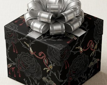 Gothic Rose Wrapping Paper | Vampire Chic Gift Wrap | Dark Floral Roses on Black