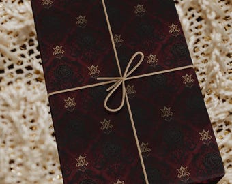 Gothic Burgundy Black Rose Wrapping Paper | Dark Romantic Gift Wrap