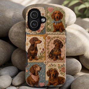Dackel Handyhülle | Dackel Patchwork Blumen Hülle | Vintage Quilt Doxie Bezug | Dackel Geschenk für Hundeliebhaber