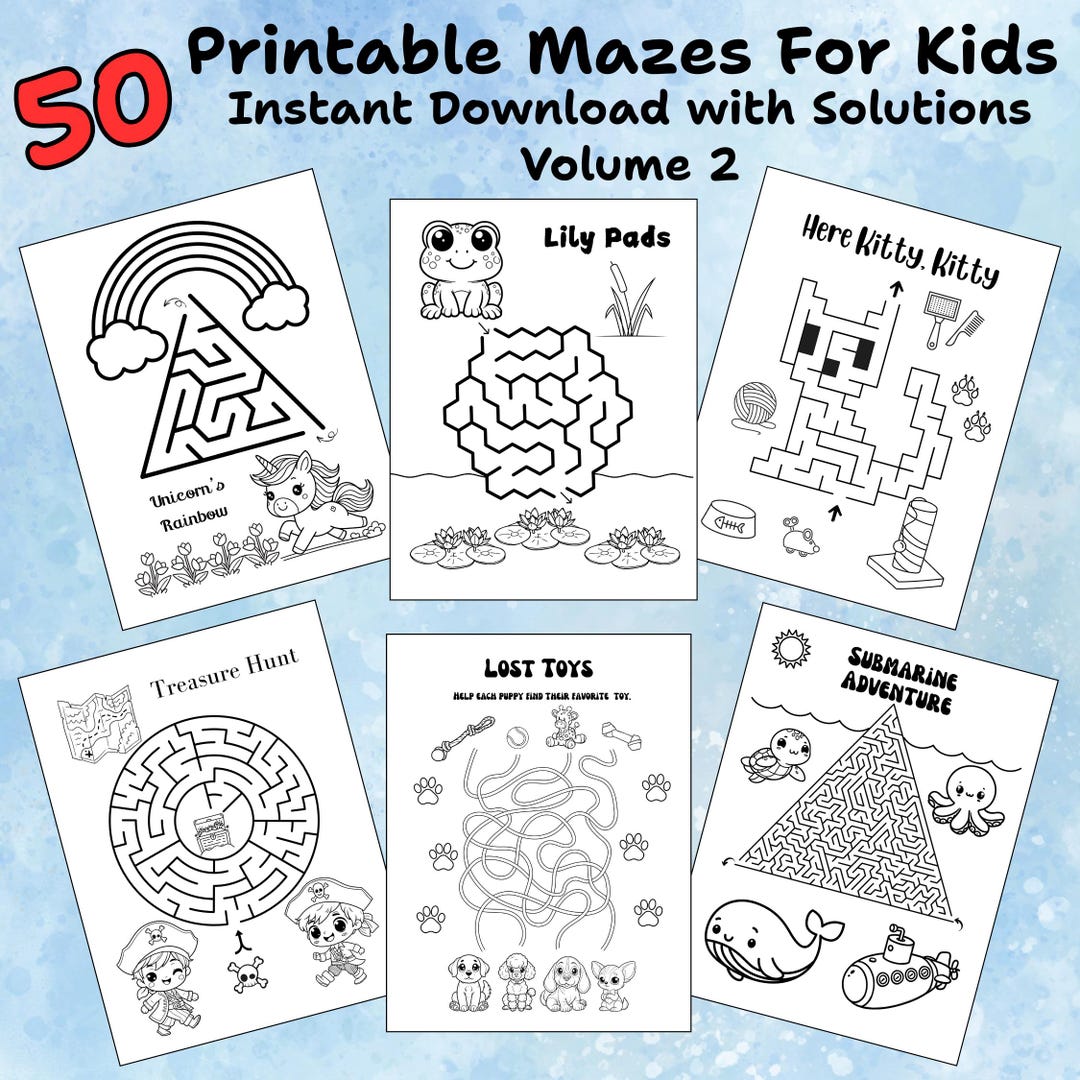 50 Fun Printable Maze Worksheets for Kids Volume 2 – Animals, Cute ...