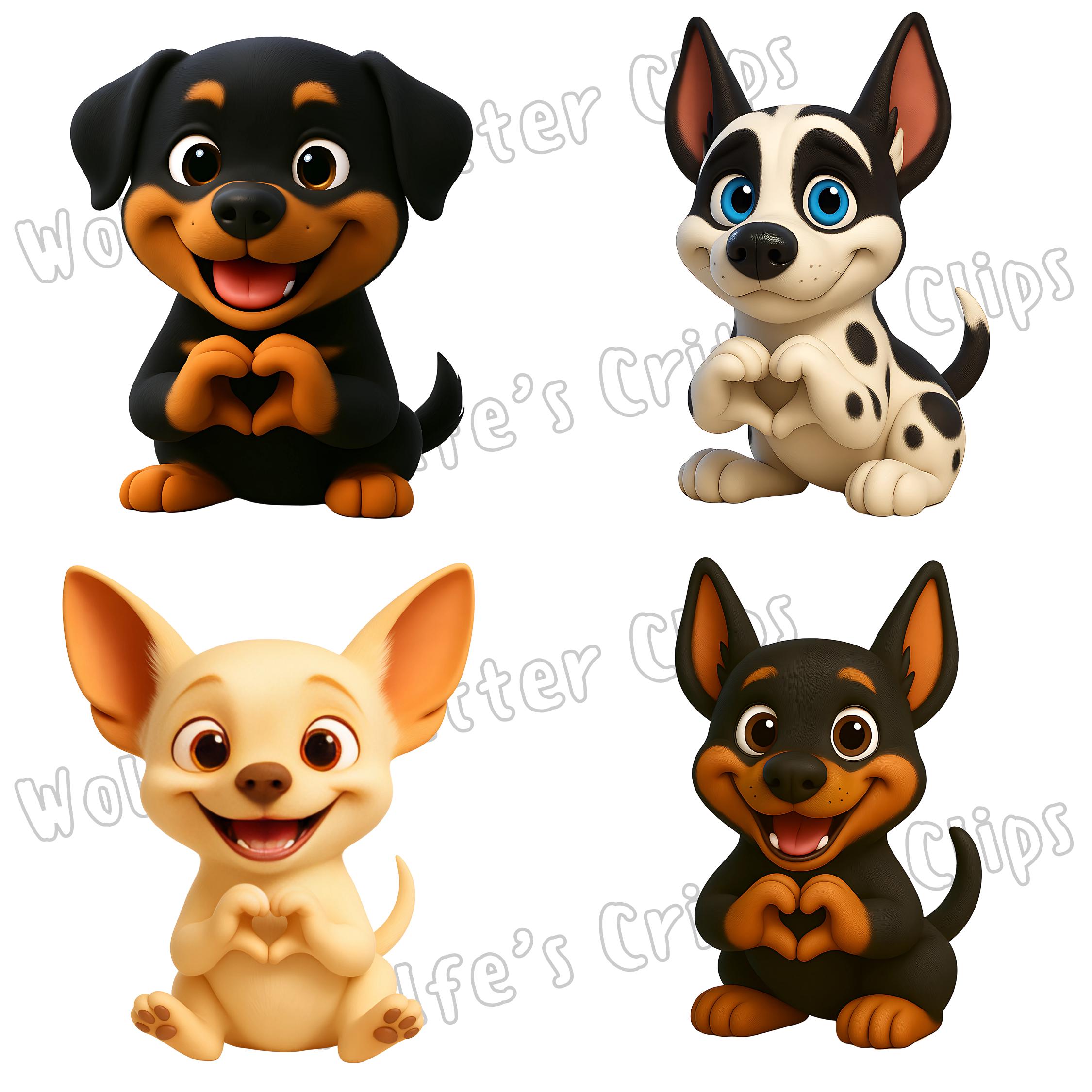 20 Heart Hands Dog Breeds Clipart | Cute Cartoon Puppy PNG Bundle ...