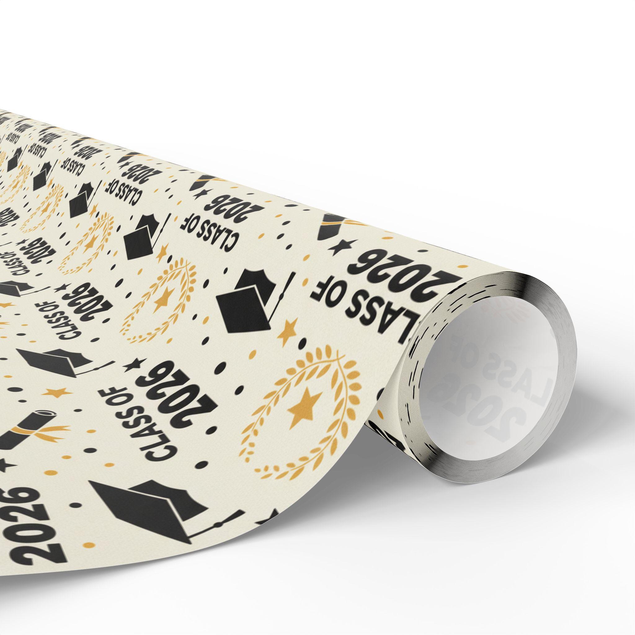 Class of 2026 Graduation Wrapping Paper, Black and Gold Grad Gift Wrap ...