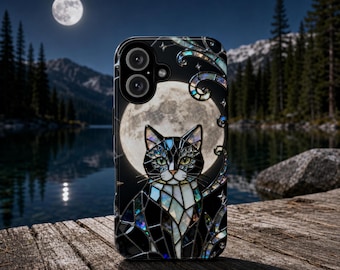 Stained Glass Cat Tough Case | Moonlight Cat Phone Cover