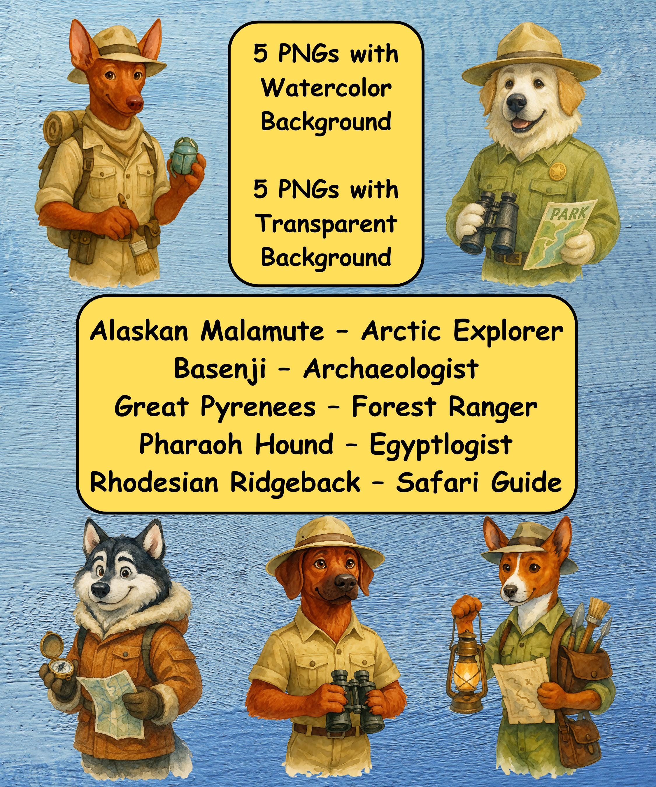 Explorer Dogs Clipart Bundle | Adventure Dog Watercolor Pngs | Safari ...