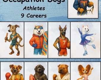 Athlete Dogs Clipart Bundle | Sports Dog Watercolor PNGs | Football Dog, Soccer Dog, Athletic Dog Art, Transparent Background